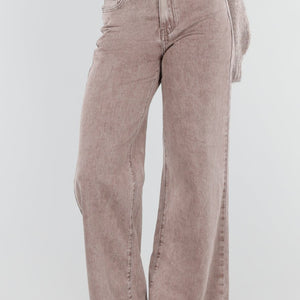 NEW211026 Bruine Wide Leg Jeans met Hoge Taille