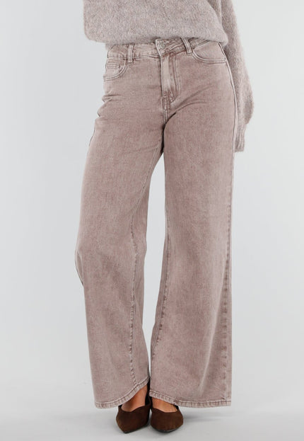 NEW211026 Bruine Wide Leg Jeans met Hoge Taille