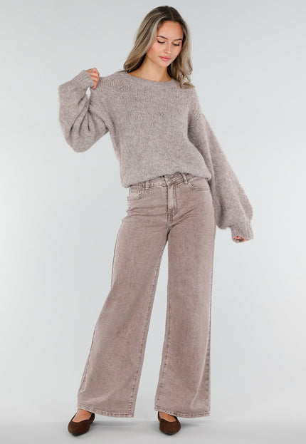 NEW211026 Bruine Wide Leg Jeans met Hoge Taille