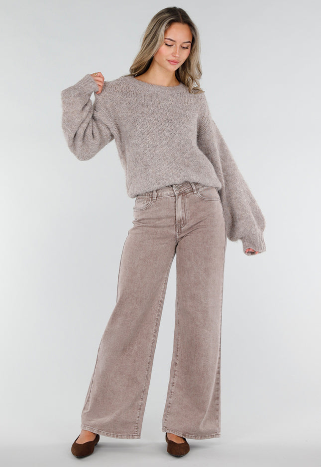NEW211026 Bruine Wide Leg Jeans met Hoge Taille