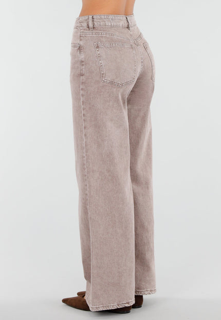NEW211026 Bruine Wide Leg Jeans met Hoge Taille