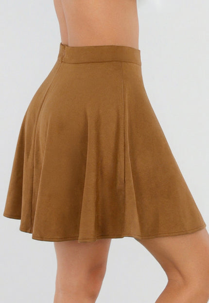 NEW211026 Camel Sudelook Rok met Hoge Taille en A-Lijn