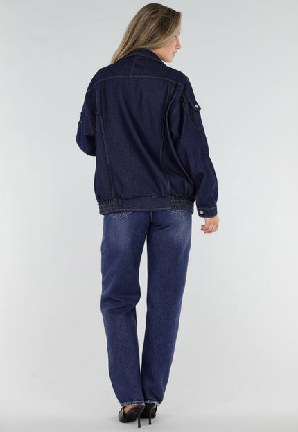 NEW211026 Donkerblauw Denim Bikerjack met Riem