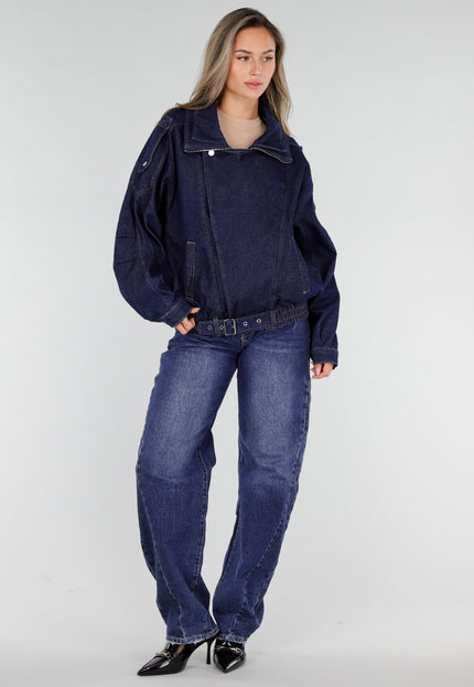 NEW211026 Donkerblauw Denim Bikerjack met Riem
