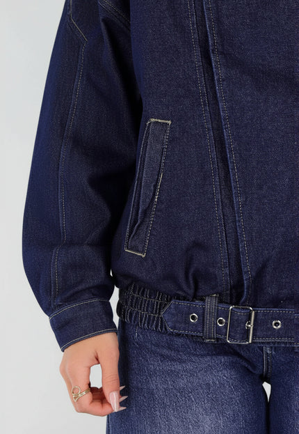 NEW211026 Donkerblauw Denim Bikerjack met Riem