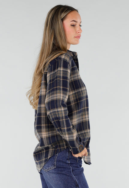 NEW211026 Donkerblauwe Geruite Blouse met Borduursels