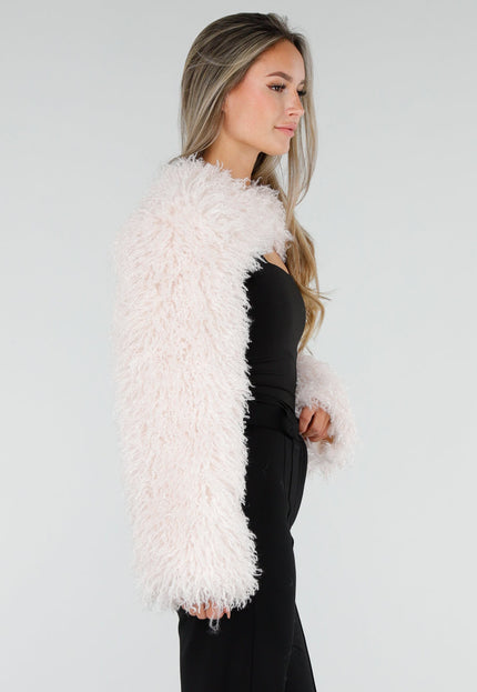 NEW211026 Ecru Faux Fur Bolero met Lange Mouwen