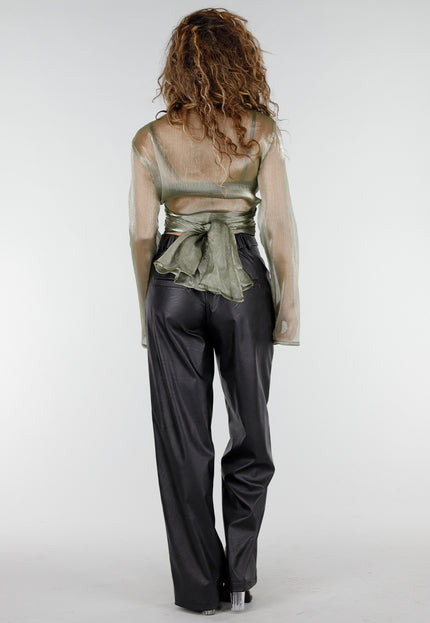 NEW211026 Groene Metallic Wikkeltop met Lange Mouwen