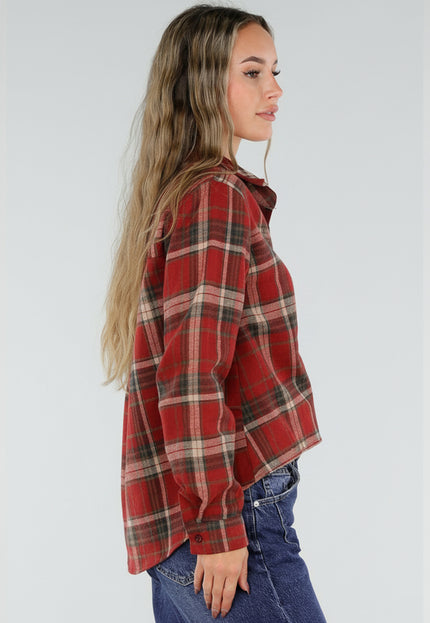 NEW211026 Rode Geruite Blouse met Kant