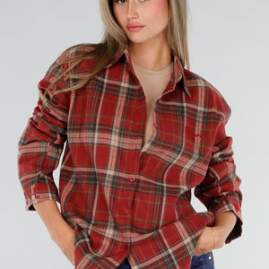 NEW211026 Rood Geruit Dames Overhemd met Knopen