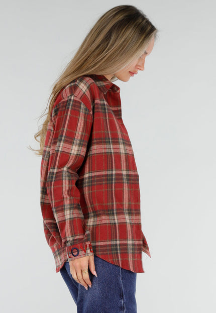 NEW211026 Rood Geruit Dames Overhemd met Knopen