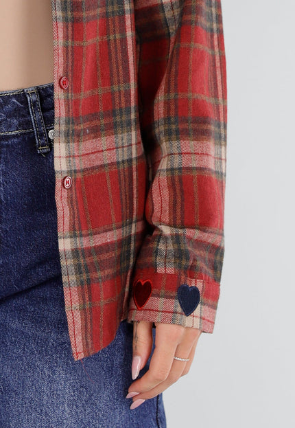 NEW211026 Rood Geruit Dames Overhemd met Knopen