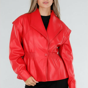 NEW211026 Rood Lederlook Jasje met Getailleerde Fit