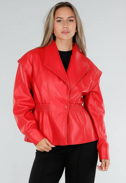 NEW211026 Rood Lederlook Jasje met Getailleerde Fit