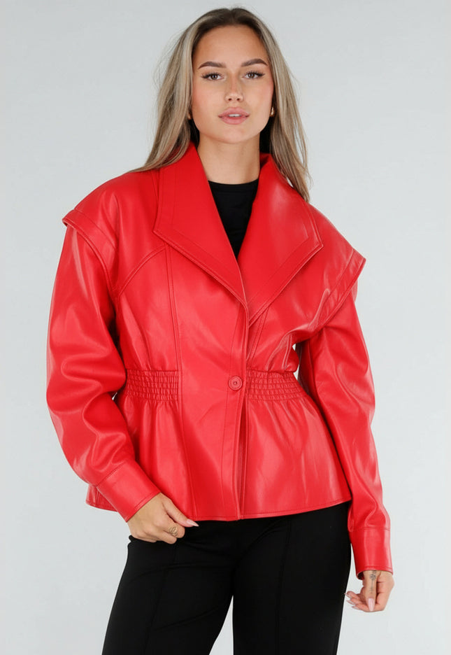 NEW211026 Rood Lederlook Jasje met Getailleerde Fit