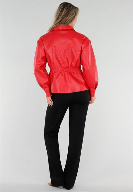 NEW211026 Rood Lederlook Jasje met Getailleerde Fit