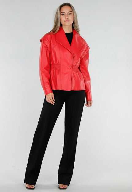 NEW211026 Rood Lederlook Jasje met Getailleerde Fit