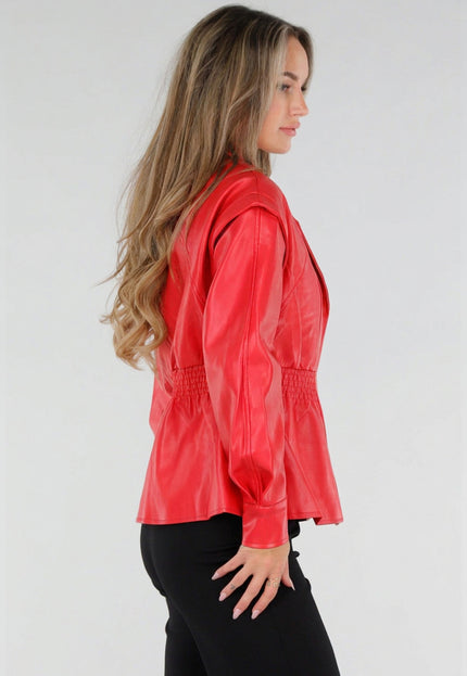 NEW211026 Rood Lederlook Jasje met Getailleerde Fit