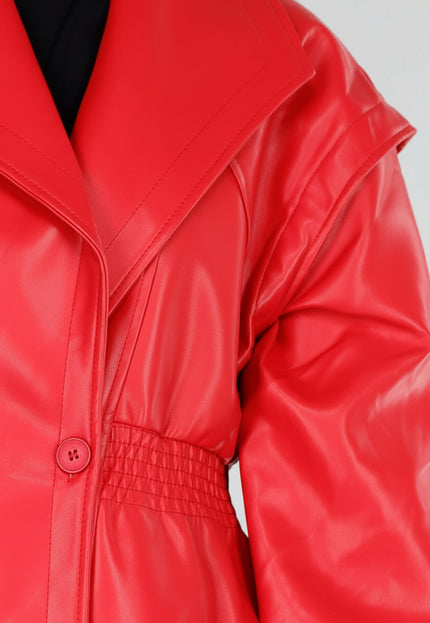 NEW211026 Rood Lederlook Jasje met Getailleerde Fit