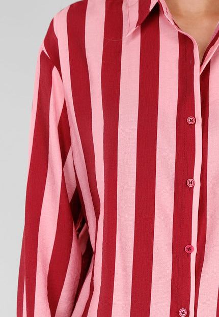 NEW211026 Rood Roze Gestreepte Blouse met Knopen