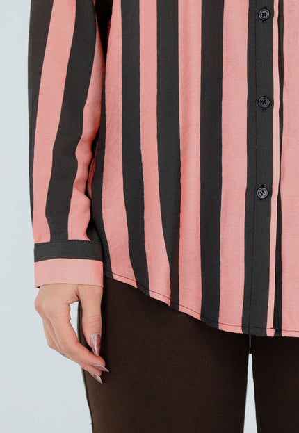 NEW211026 Roze Grijze Gestreepte Blouse met Knopen