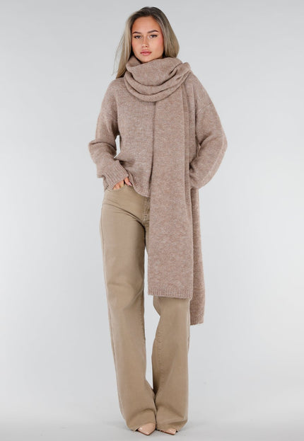 NEW211026 Taupe Gebreide Wollen Trui met Bijpassende Sjaal