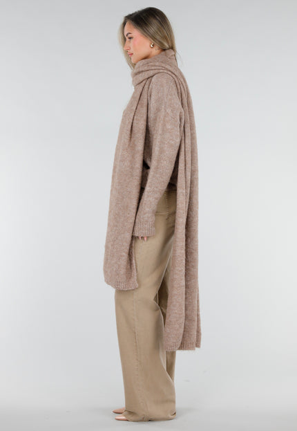 NEW211026 Taupe Gebreide Wollen Trui met Bijpassende Sjaal