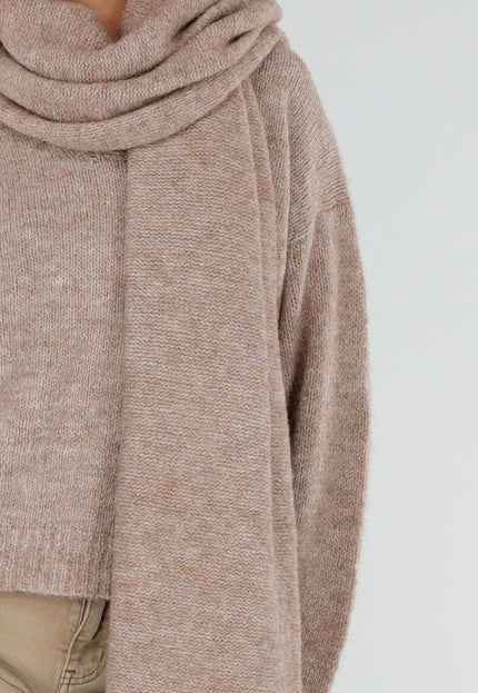 NEW211026 Taupe Gebreide Wollen Trui met Bijpassende Sjaal