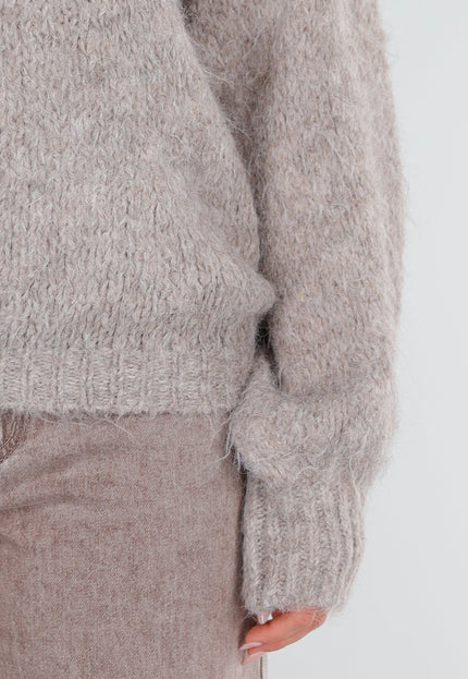 NEW211026 Taupe Wollen Gebreide Trui met Lange Mouwen