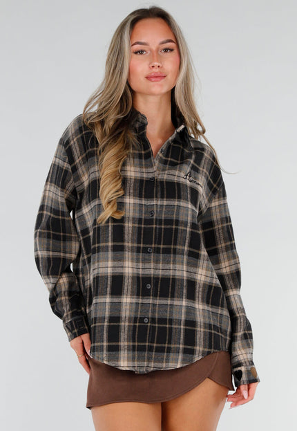 NEW211026 Zwart Geruite Blouse met Borduursels
