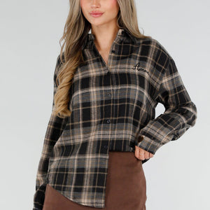 NEW211026 Zwart Geruite Blouse met Borduursels