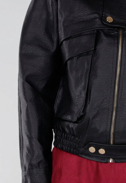 NEW211026 Zwart Lederlook Jack met Gouden Knopen