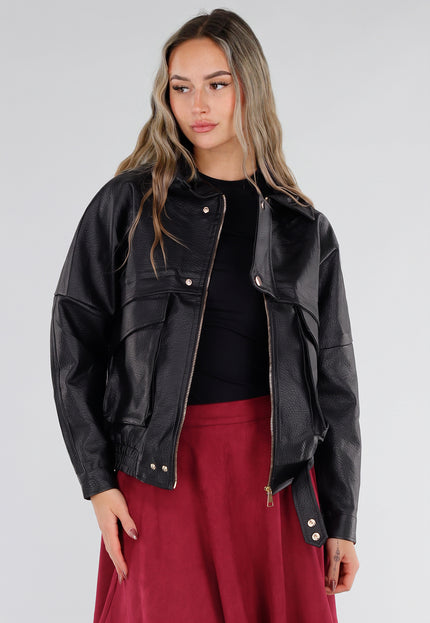 NEW211026 Zwart Lederlook Jack met Gouden Knopen