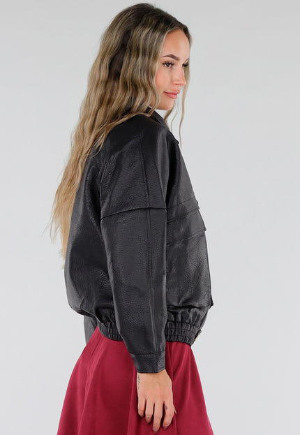 NEW211026 Zwart Lederlook Jack met Gouden Knopen