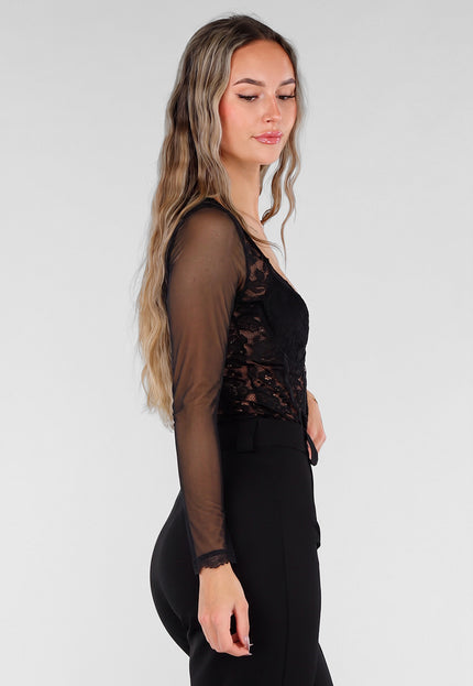 NEW211026 Zwarte Kanten Stringbody met Korset