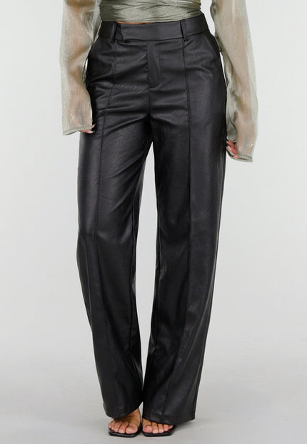 NEW211026 Zwarte Lederlook Straight Leg Broek