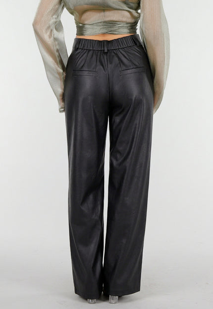 NEW211026 Zwarte Lederlook Straight Leg Broek