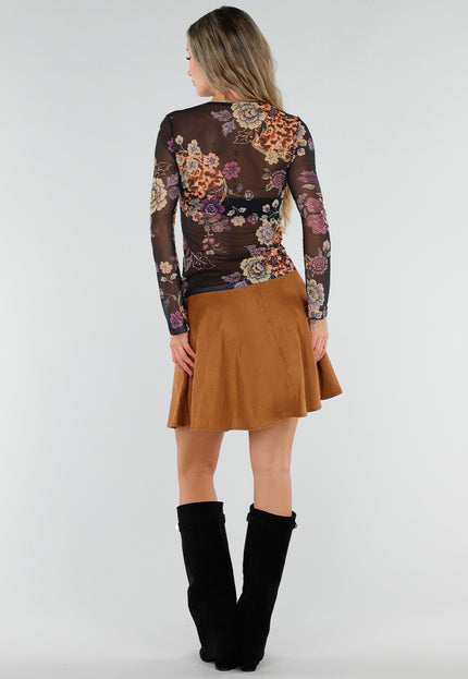 NEW211026 Zwarte Mesh Blouse met Bloemenprint