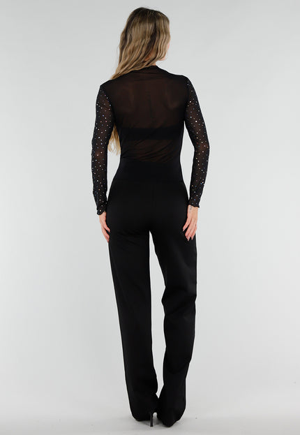 NEW211026 Zwarte Mesh Top met Strass Steentjes