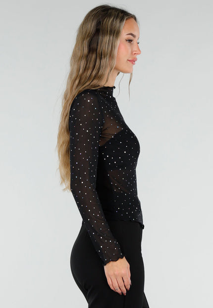 NEW211026 Zwarte Mesh Top met Strass Steentjes