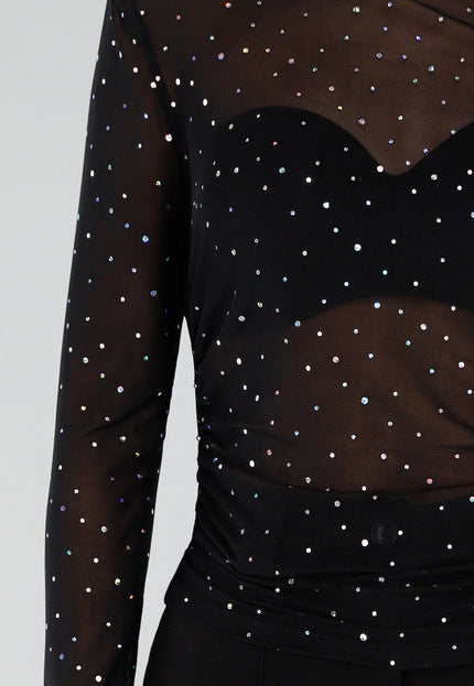 NEW211026 Zwarte Mesh Top met Strass