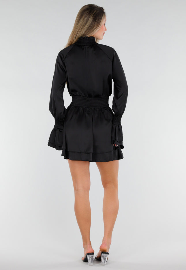 NEW211026 Zwarte Mini Jurk met Smock Taille