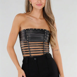NEW211026 Zwarte Strapless Korsettop met Studs