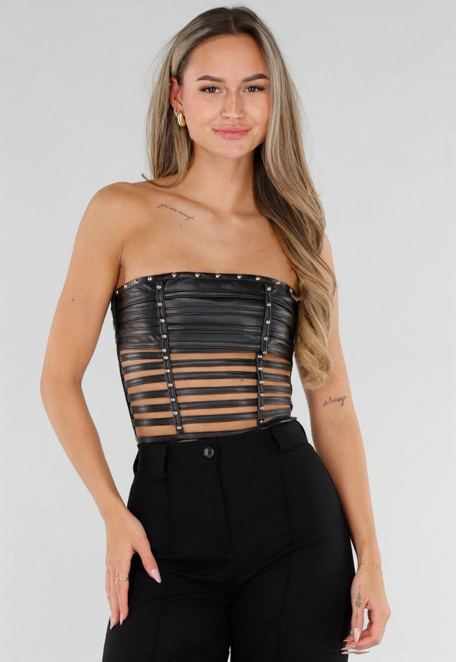 NEW211026 Zwarte Strapless Korsettop met Studs
