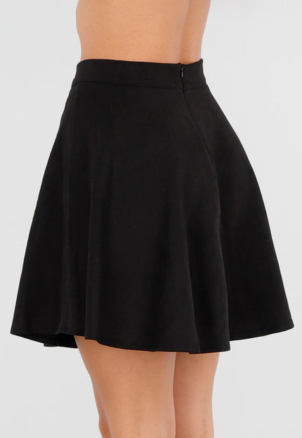 NEW211026 Zwarte Suedelook Rok met Hoge Taille en A-Lijn