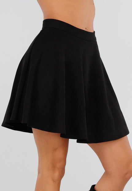 NEW211026 Zwarte Suedelook Rok met Hoge Taille en A-Lijn