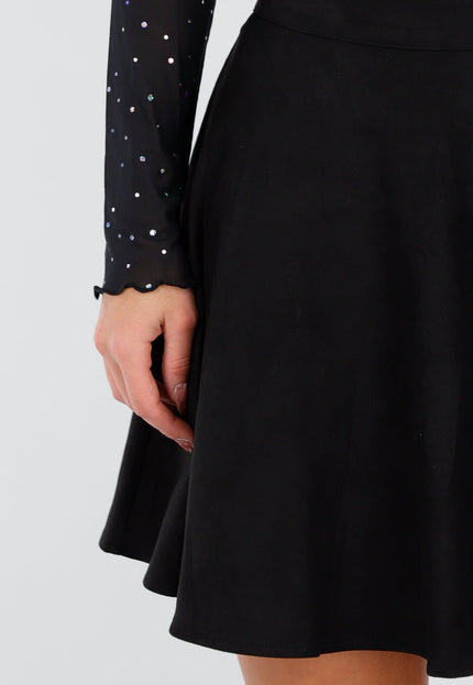 NEW211026 Zwarte Suedelook Rok met Hoge Taille en A-Lijn