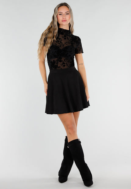 NEW211026 Zwarte Suedelook Rok met Hoge Taille en A-Lijn