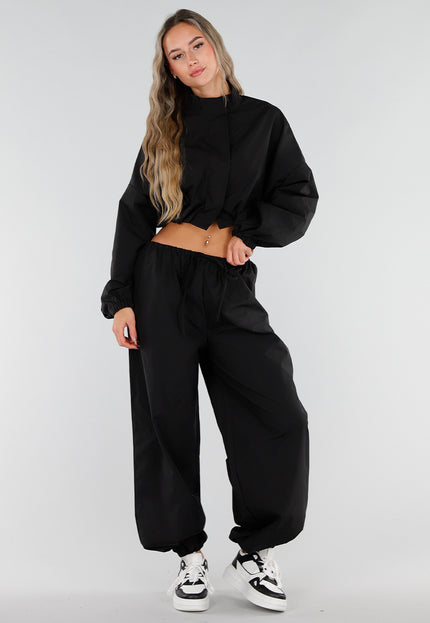 NEW211026 Zwarte Two Piece Set met Wijde Parachute Broek