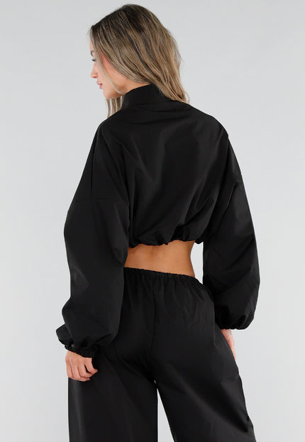 NEW211026 Zwarte Two Piece Set met Wijde Parachute Broek